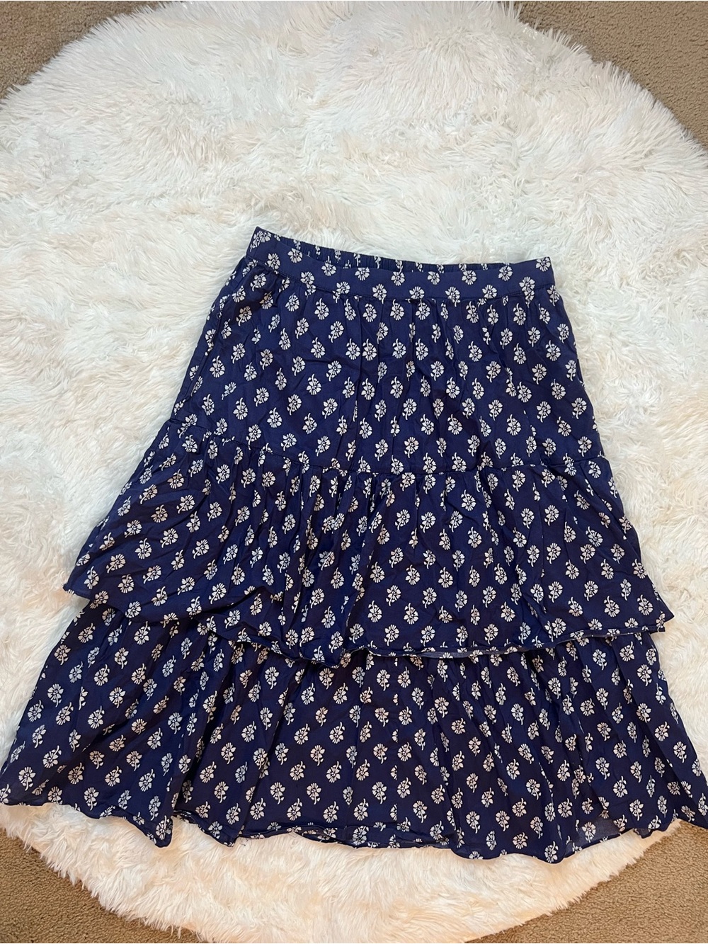 J. Crew Navy White Floral Tiered Skirt
